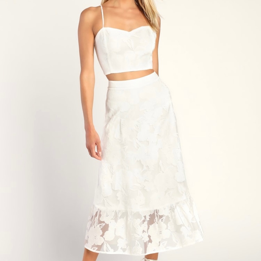 Lulus White Burnout Floral Two-Piece MIDI Dress